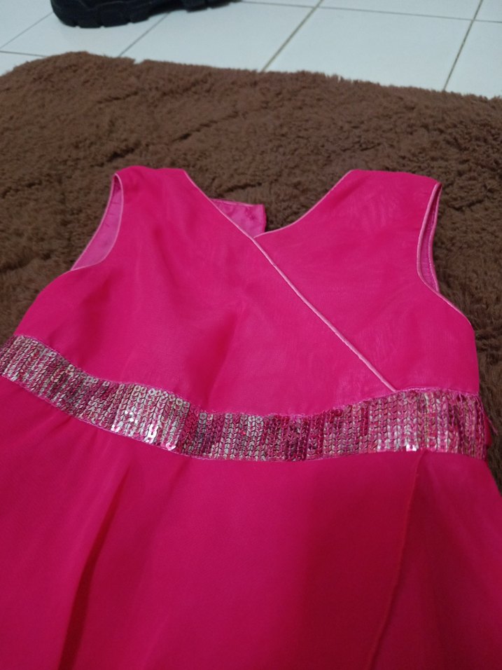 Pembe Drapeli Kolsuz Kız Elbisesi - Görsel 4