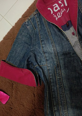 Pembe Detaylı Kadın Denim Ceket - Görsel 4