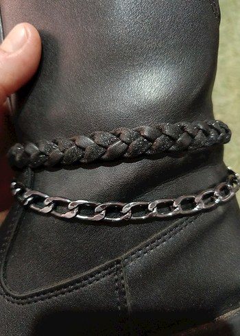 Zincir Detaylı Kahverengi Deri Gotik Stiletto Bot - Görsel 8