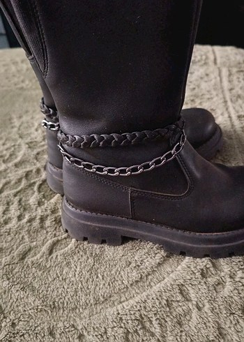 Zincir Detaylı Kahverengi Deri Gotik Stiletto Bot - Görsel 9