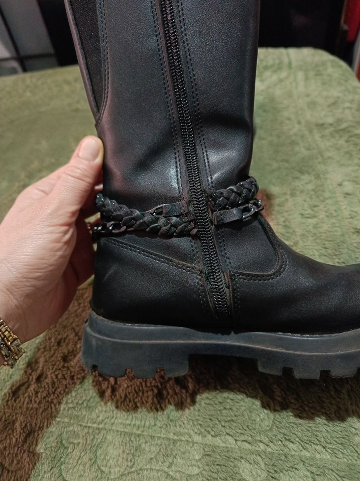 Zincir Detaylı Kahverengi Deri Gotik Stiletto Bot - Görsel 4