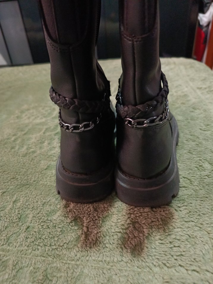 Zincir Detaylı Kahverengi Deri Gotik Stiletto Bot - Görsel 3