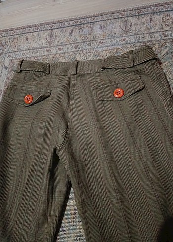 Düğmeli Kahverengi Kadın Kumaş Pantolon - Görsel 3