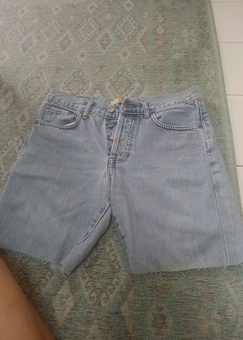 Düğmeli Mavi Mini Kot Şort