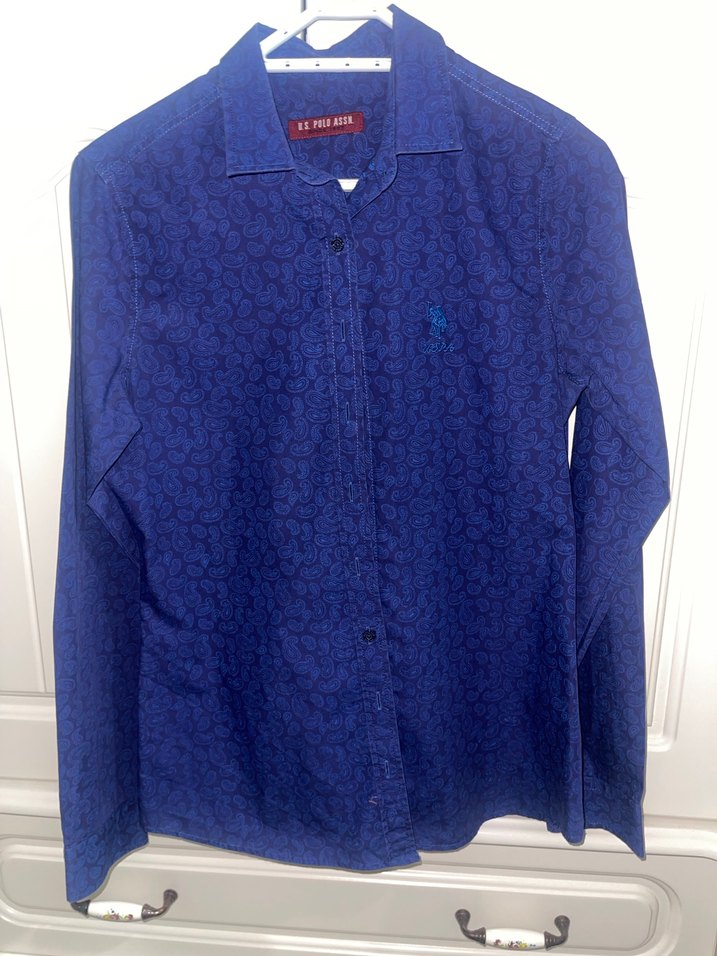 Lacivert Desenli Uzun Kollu Kadın Gömlek - Görsel 2