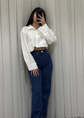 Yüksek bel paça detaylı kot pantolon jean - Görsel 2