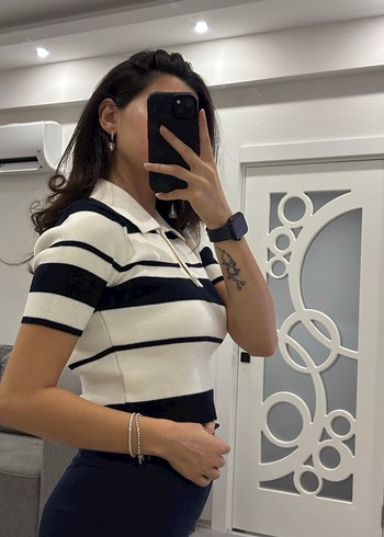 Kızlar için Çizgili Pamuk Polo Tişört - Görsel 3