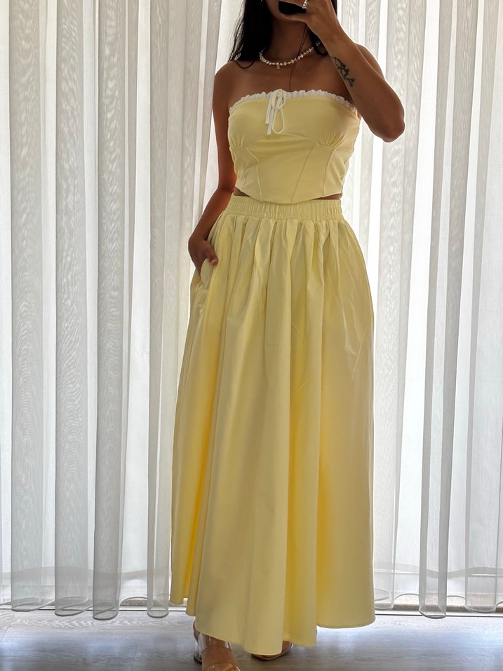 Sarı Straplez Mini Büzgülü Bustiyer - Görsel 2