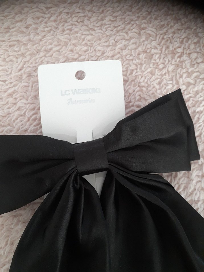 Siyah İpek Görünümlü Fiyonk Saç Aksesuarı - Görsel 2