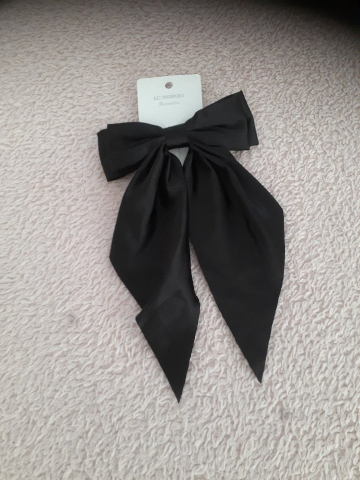 Siyah İpek Görünümlü Fiyonk Saç Aksesuarı - Görsel 3