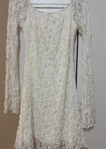 Beyaz Dantel Mini Elbise - Görsel 2