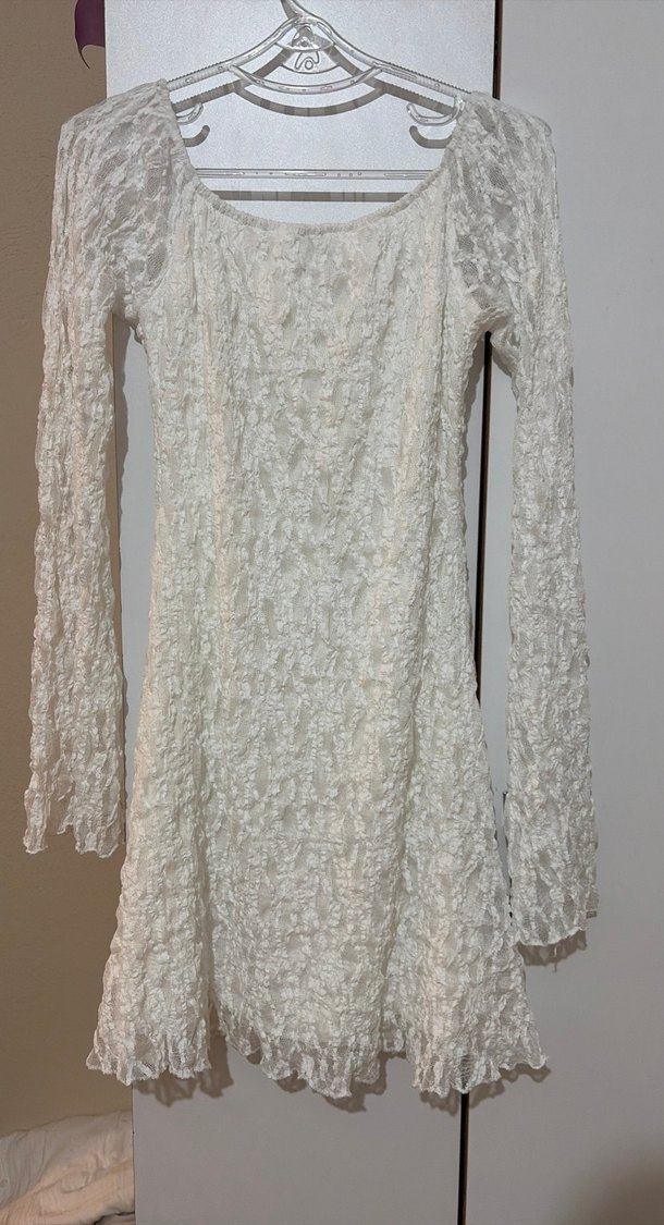 Beyaz Dantel Mini Elbise - Görsel 2