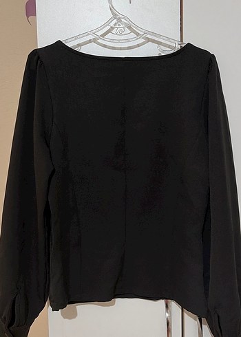 Siyah Kalp Yaka Uzun Kollu Kadın Bluz - Görsel 2