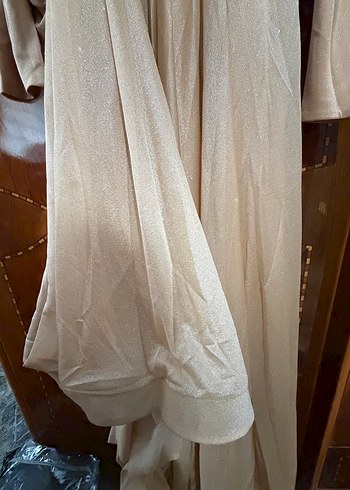 Bej Keten Uzun Drapeli Kadın Elbise - Görsel 2