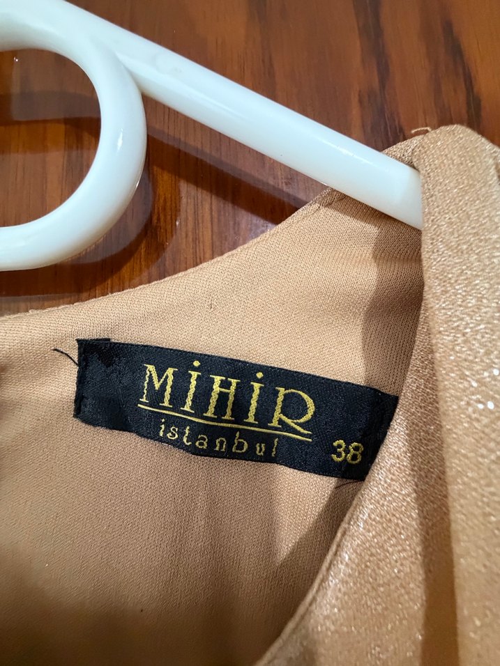 Bej Keten Uzun Drapeli Kadın Elbise - Görsel 4