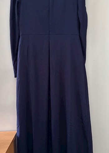 Lacivert Drapeli Uzun Kadın Tesettür Abiye Elbise - Görsel 3