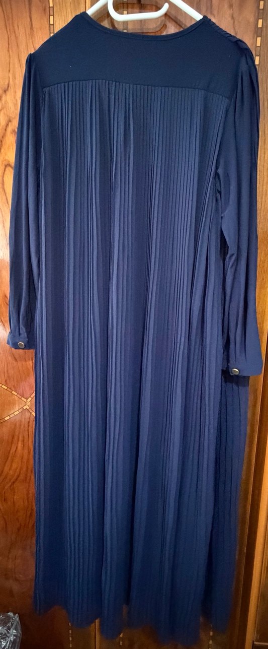 Lacivert Piliseli Uzun Kadın Elbise - Görsel 2