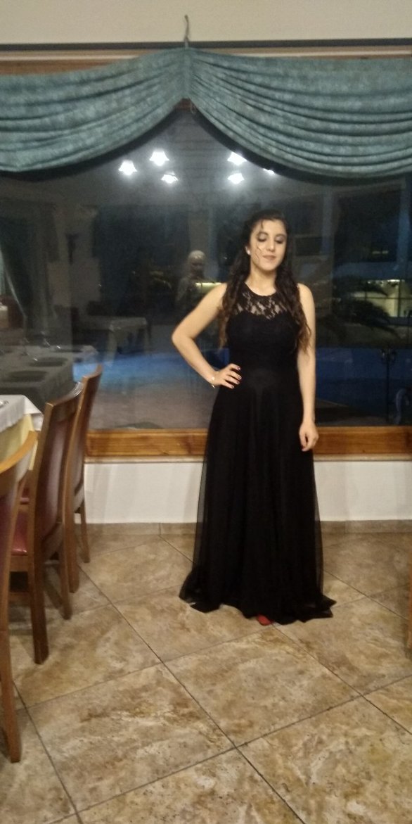 Dantel Detaylı Siyah Uzun Abiye Elbise - Görsel 3