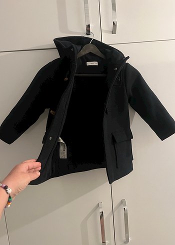 Siyah Erkek Çocuk Düğmeli  kaşe mont 110cm - Görsel 2