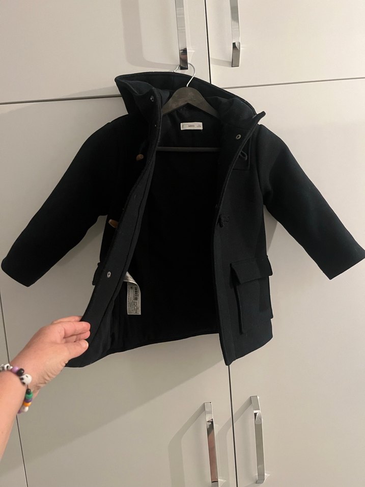 Siyah Erkek Çocuk Düğmeli  kaşe mont 110cm - Görsel 2