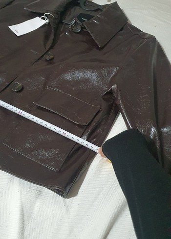 mango kadın Kahverengi vinil Deri Ceket xs - Görsel 6