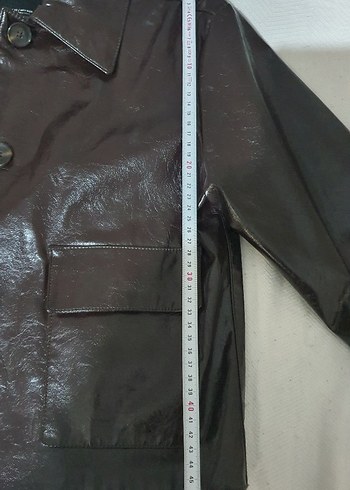 mango kadın Kahverengi vinil Deri Ceket xs - Görsel 5
