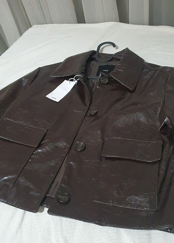 mango kadın Kahverengi vinil Deri Ceket xs - Görsel 2