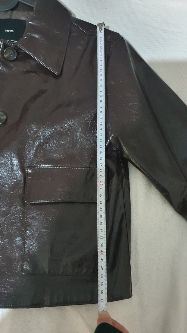 mango kadın Kahverengi vinil Deri Ceket xs - Görsel 5