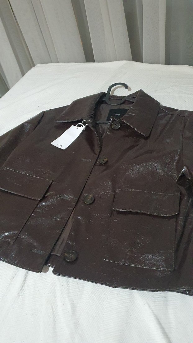 mango kadın Kahverengi vinil Deri Ceket xs - Görsel 2