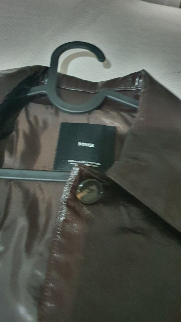 mango kadın Kahverengi vinil Deri Ceket xs - Görsel 4