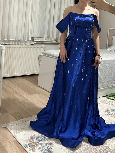 Lacivert taşlı elbise