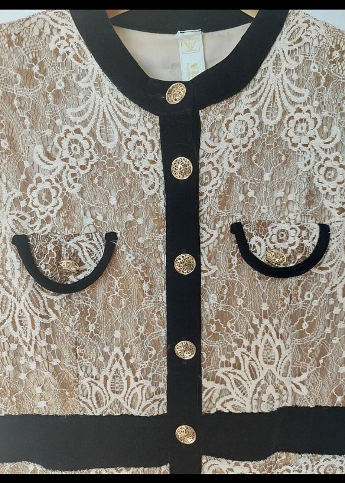 Kadife detaylı dantel elbise - Görsel 3