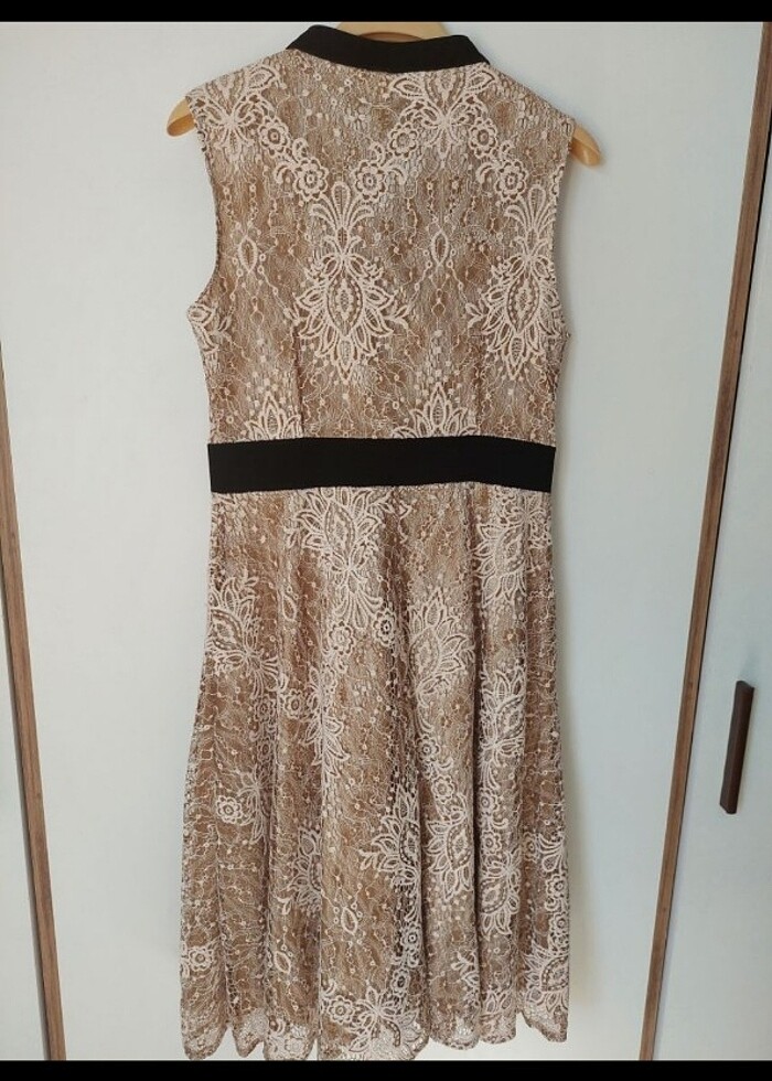 Kadife detaylı dantel elbise - Görsel 4