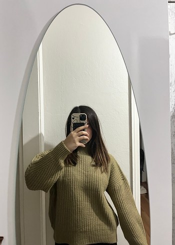 Kadın Haki Boğazlı Triko Kazak - Görsel 2