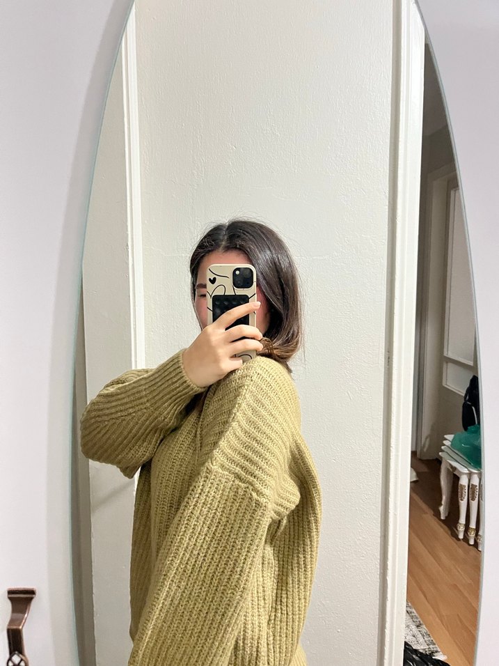 Kadın Haki Boğazlı Triko Kazak - Görsel 3