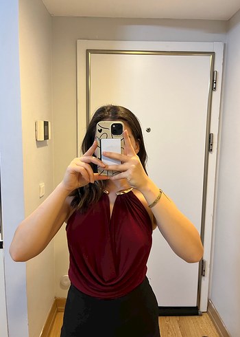 Bordo Halter Yaka Midi Kadın Elbise - Görsel 2