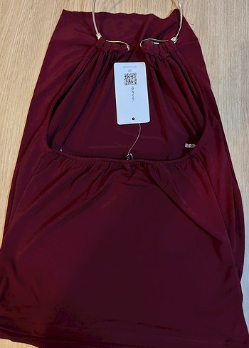 Bordo Halter Yaka Midi Kadın Elbise - Görsel 4
