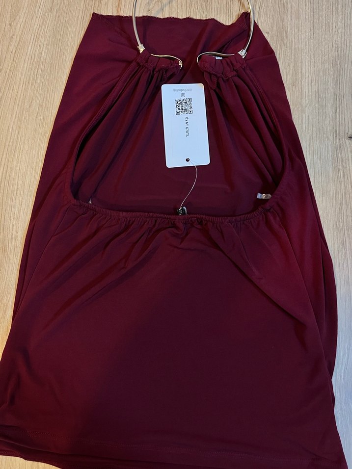 Bordo Halter Yaka Midi Kadın Elbise - Görsel 4