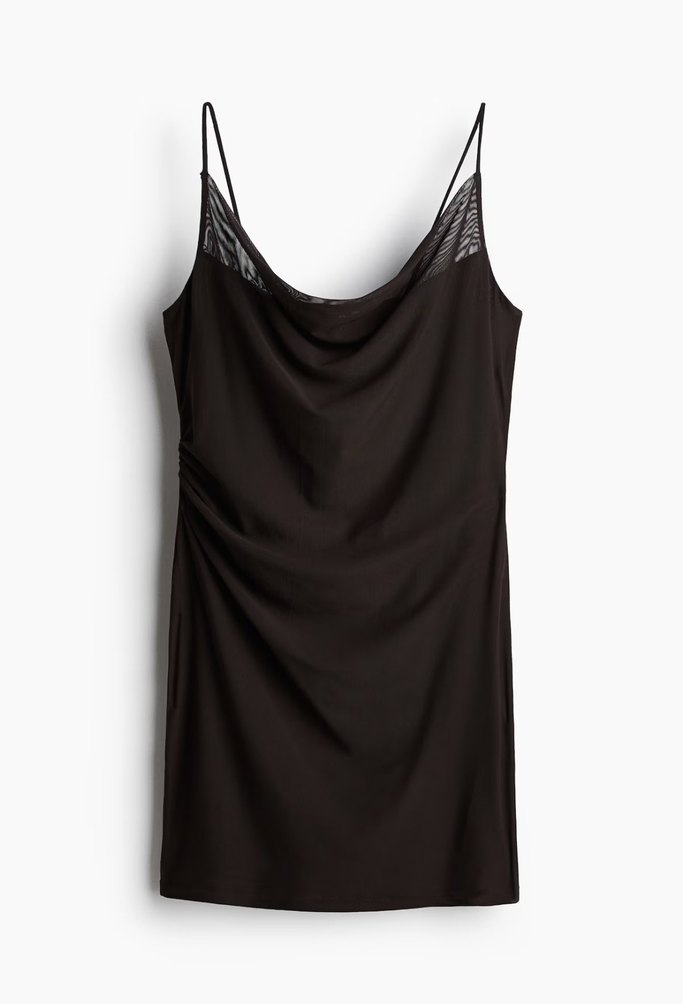 Siyah Drapeli V Yaka Midi Elbise - Görsel 3