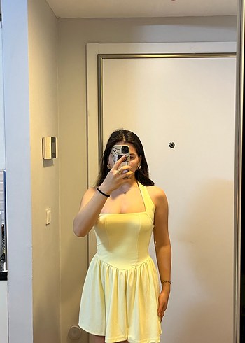 Sarı Straplez Midi Kadın Elbise - Görsel 2