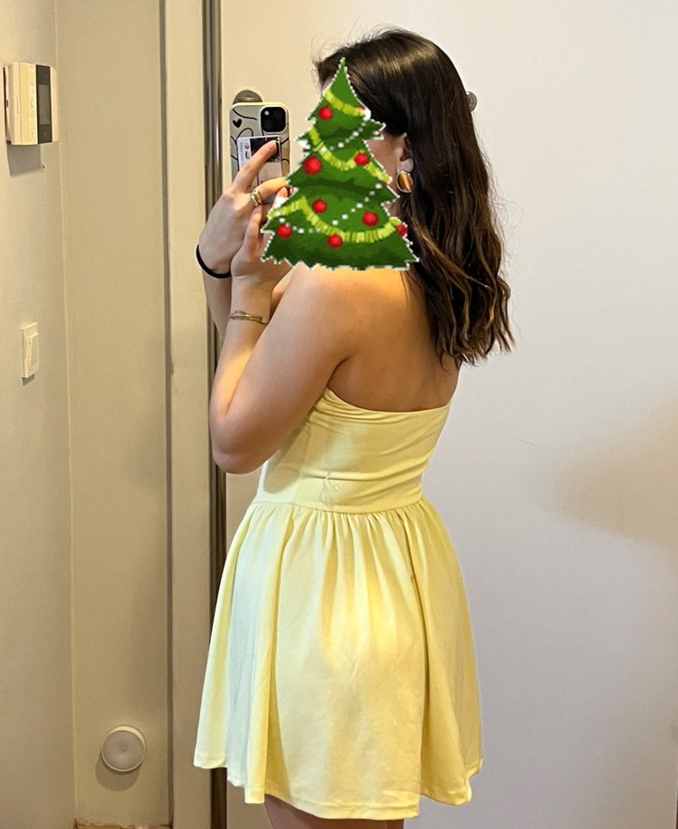 Sarı Straplez Midi Kadın Elbise - Görsel 4