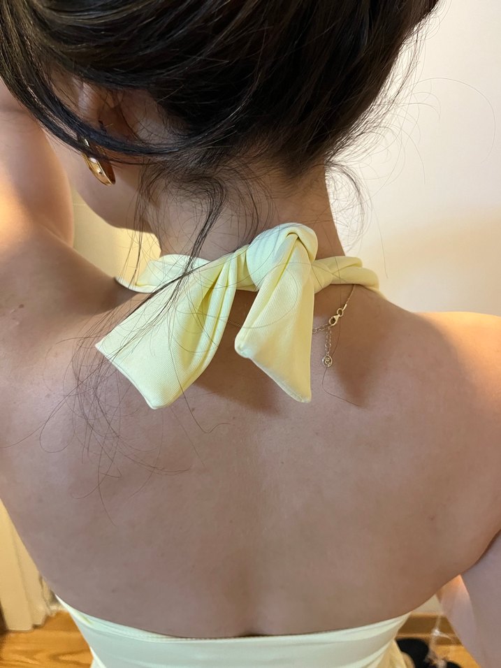 Sarı Straplez Midi Kadın Elbise - Görsel 3