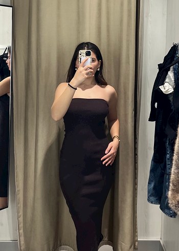 Kahverengi İnce Askılı Uzun Elbise - Görsel 6