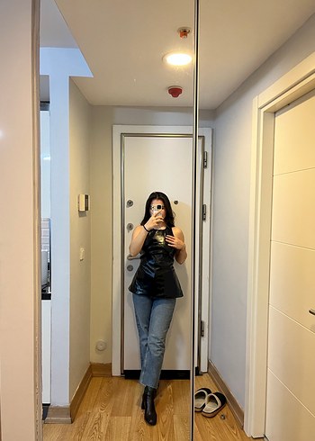 Siyah Deri Kadın Midi Boy Dar Kesim Jean - Görsel 2