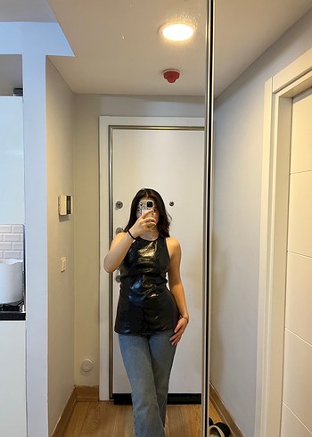 Siyah Deri Kadın Midi Boy Dar Kesim Jean - Görsel 3