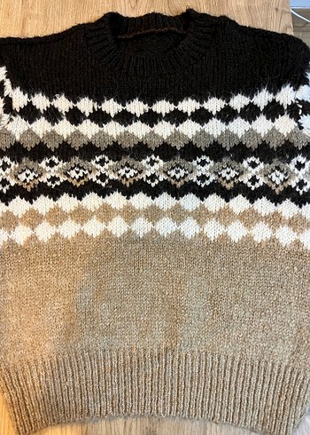 Kadın Bej Desenli Triko Kazak - Görsel 4