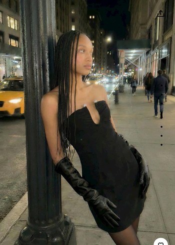 Siyah Deri Straplez Mini Elbise - Görsel 3