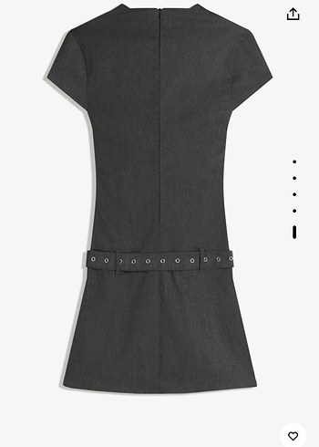 Kemer Detaylı Gri Kalem Elbise - Görsel 4