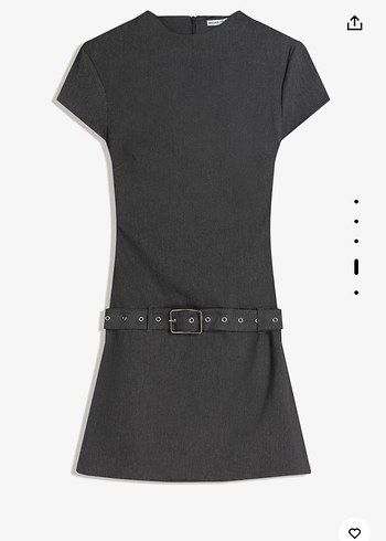 Kemer Detaylı Gri Kalem Elbise - Görsel 3