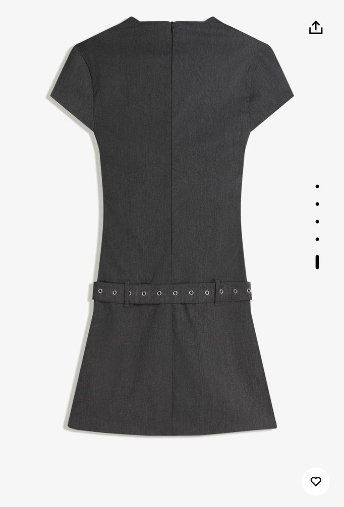 Kemer Detaylı Gri Kalem Elbise - Görsel 4